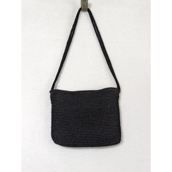 The Sak Crochet Vtge handbag Preowned Very Clean Black 9"X 7.5" Zipper Boho - Picture 1 of 7